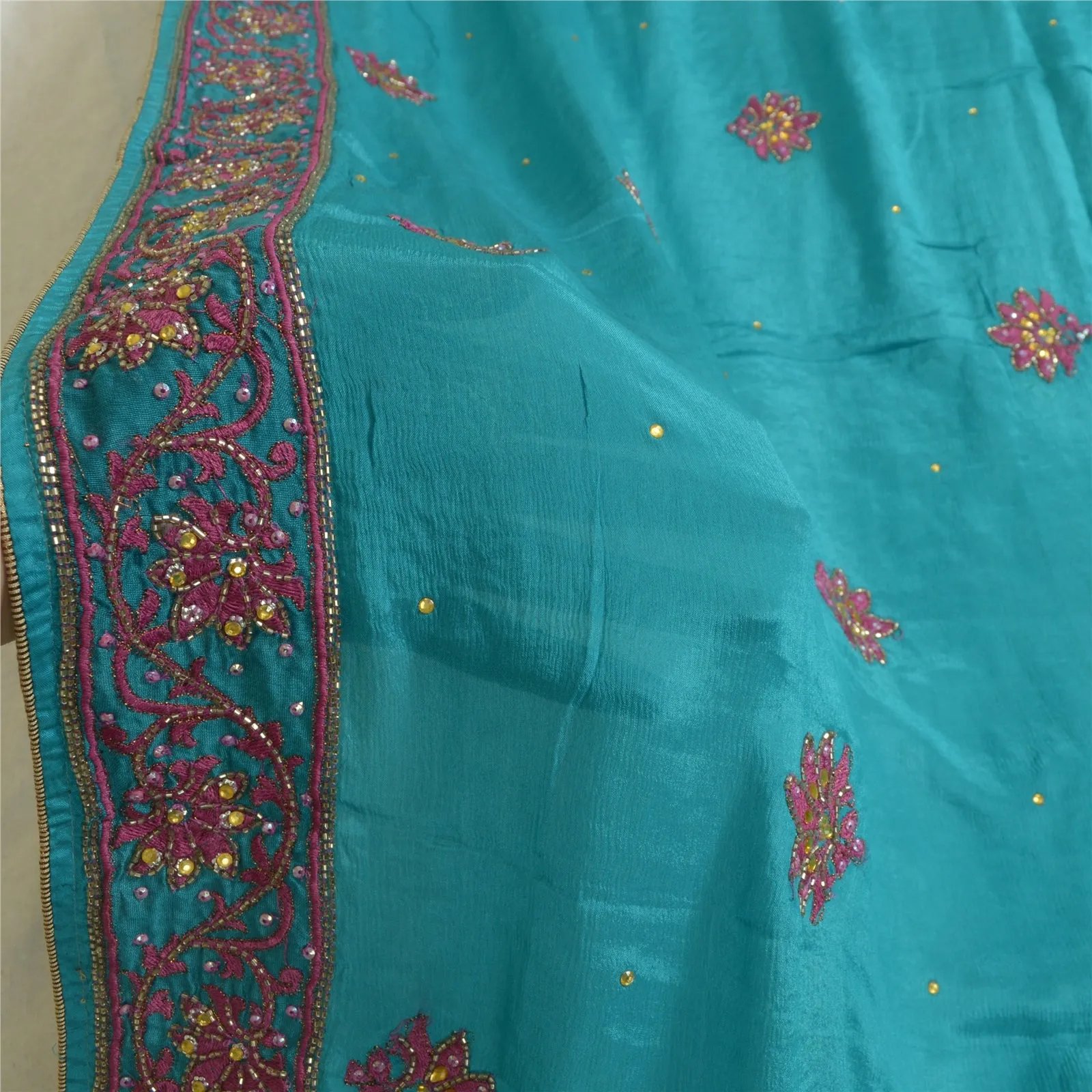 Vintage Silk Blue Dupatta Stole with Hand Beading