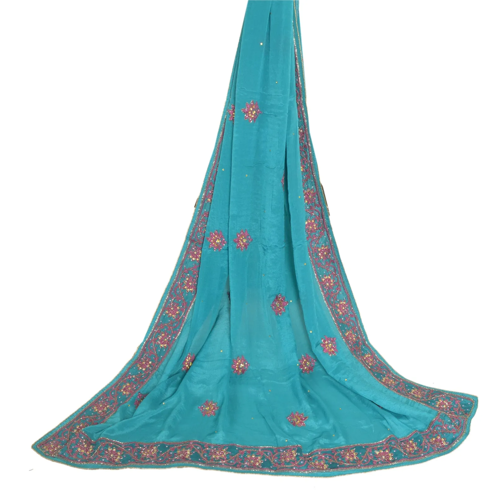 Vintage Silk Blue Dupatta Stole with Hand Beading