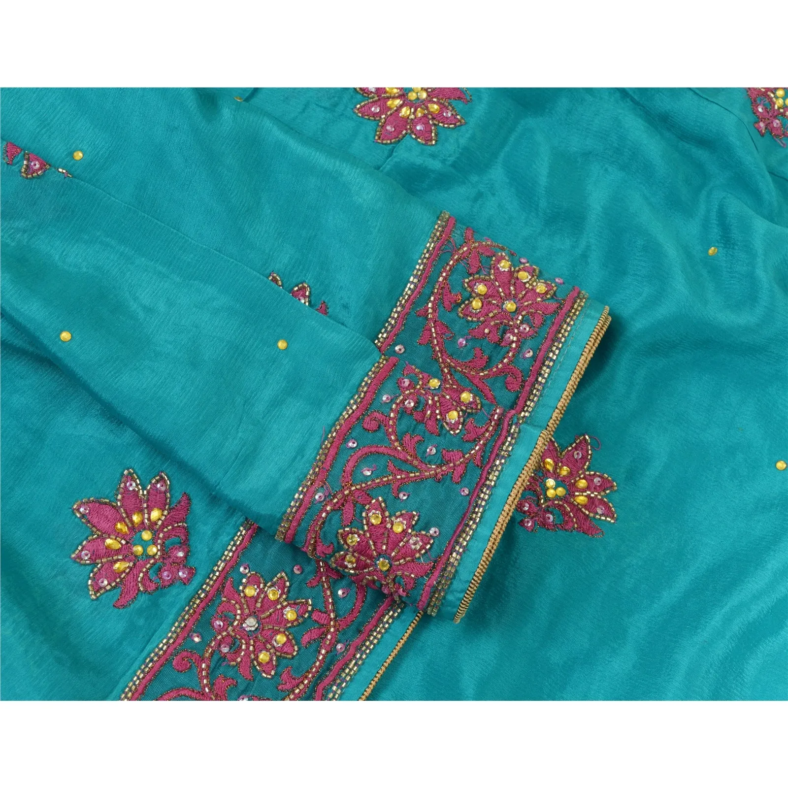 Vintage Silk Blue Dupatta Stole with Hand Beading