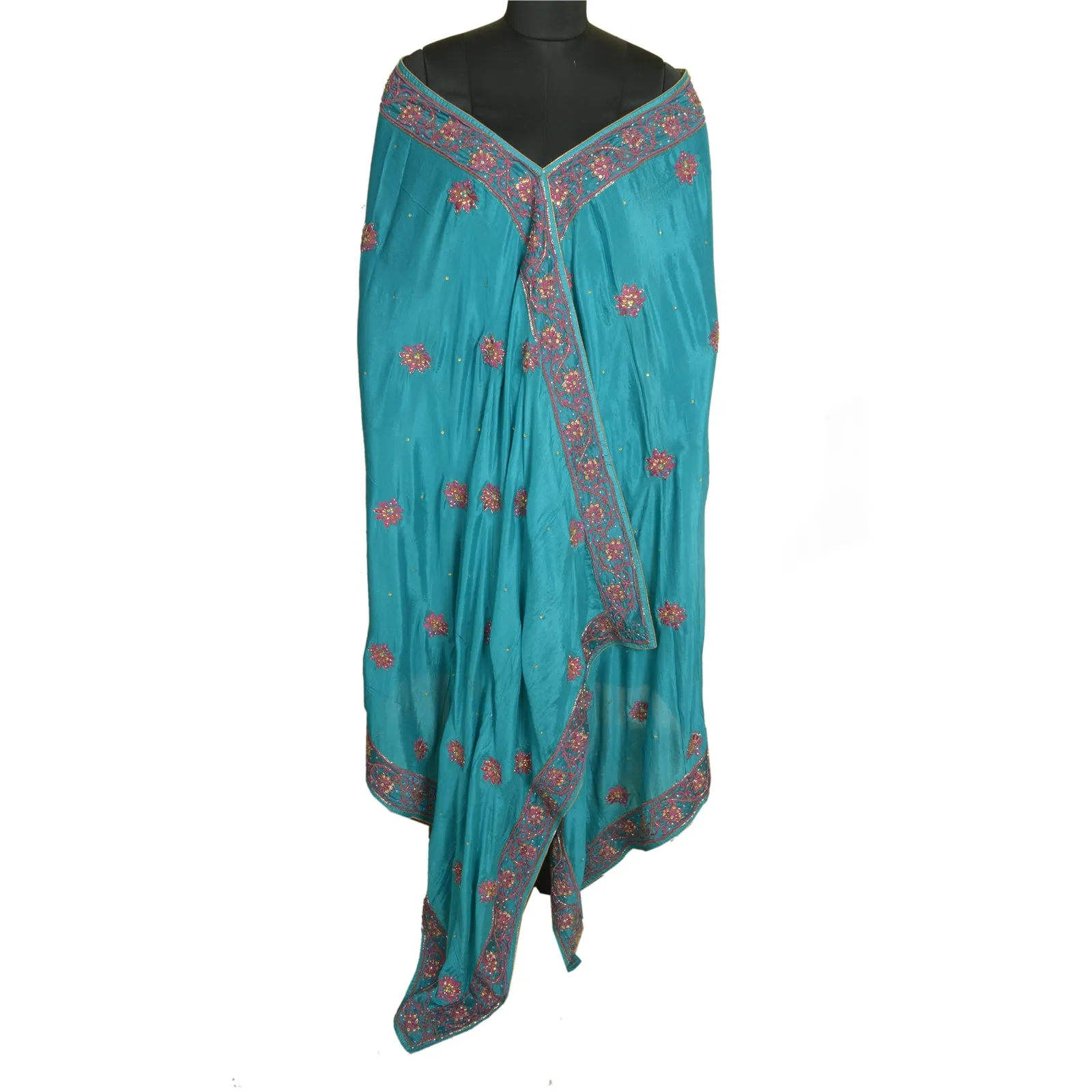 Vintage Silk Blue Dupatta Stole with Hand Beading