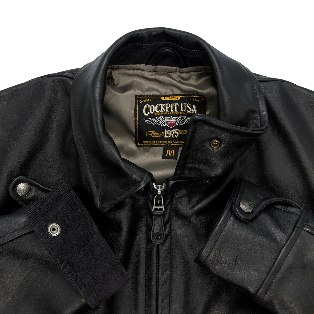 Vintage Style Horsehide Motorcycle Jacket Black Cockpit USA