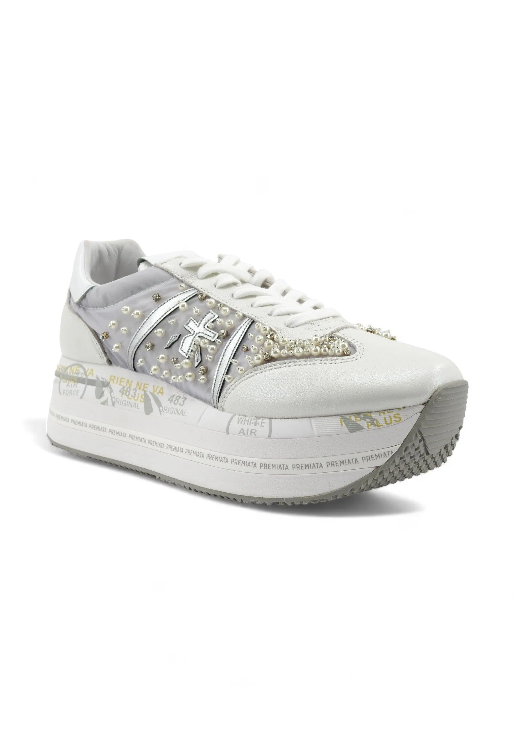 White Grey Perle Donna Platform Sneaker BETH-6751 by PREMIATA