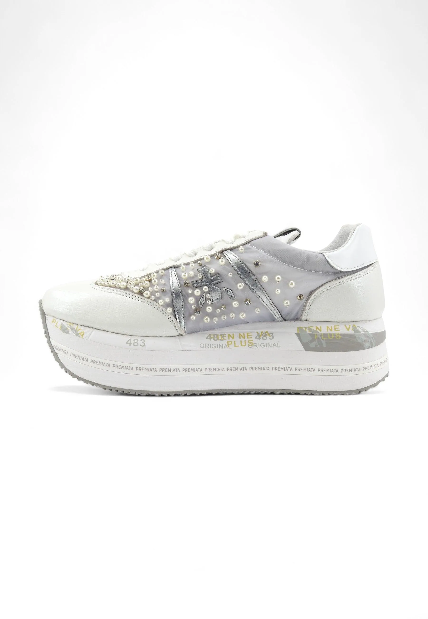 White Grey Perle Donna Platform Sneaker BETH-6751 by PREMIATA