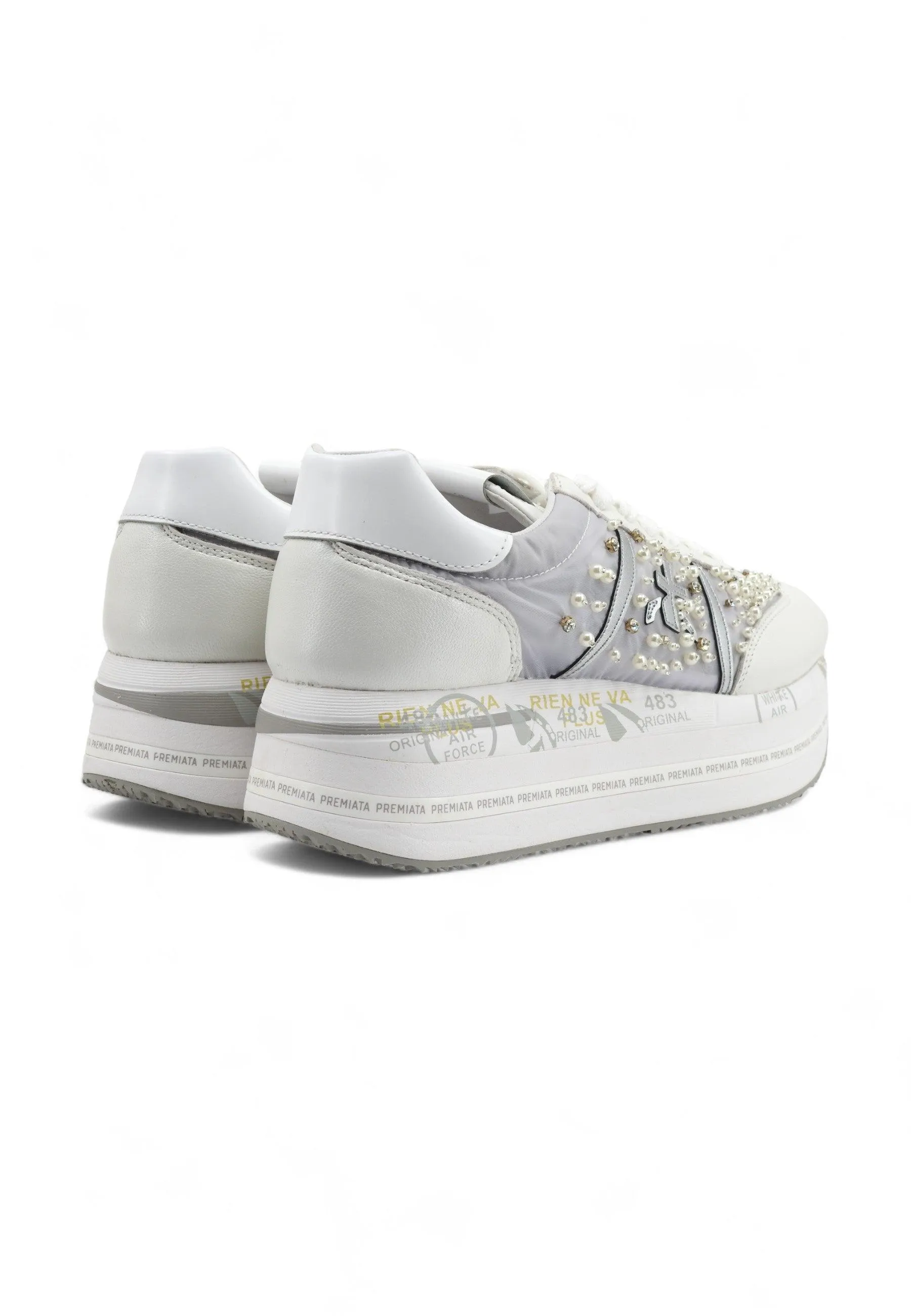 White Grey Perle Donna Platform Sneaker BETH-6751 by PREMIATA