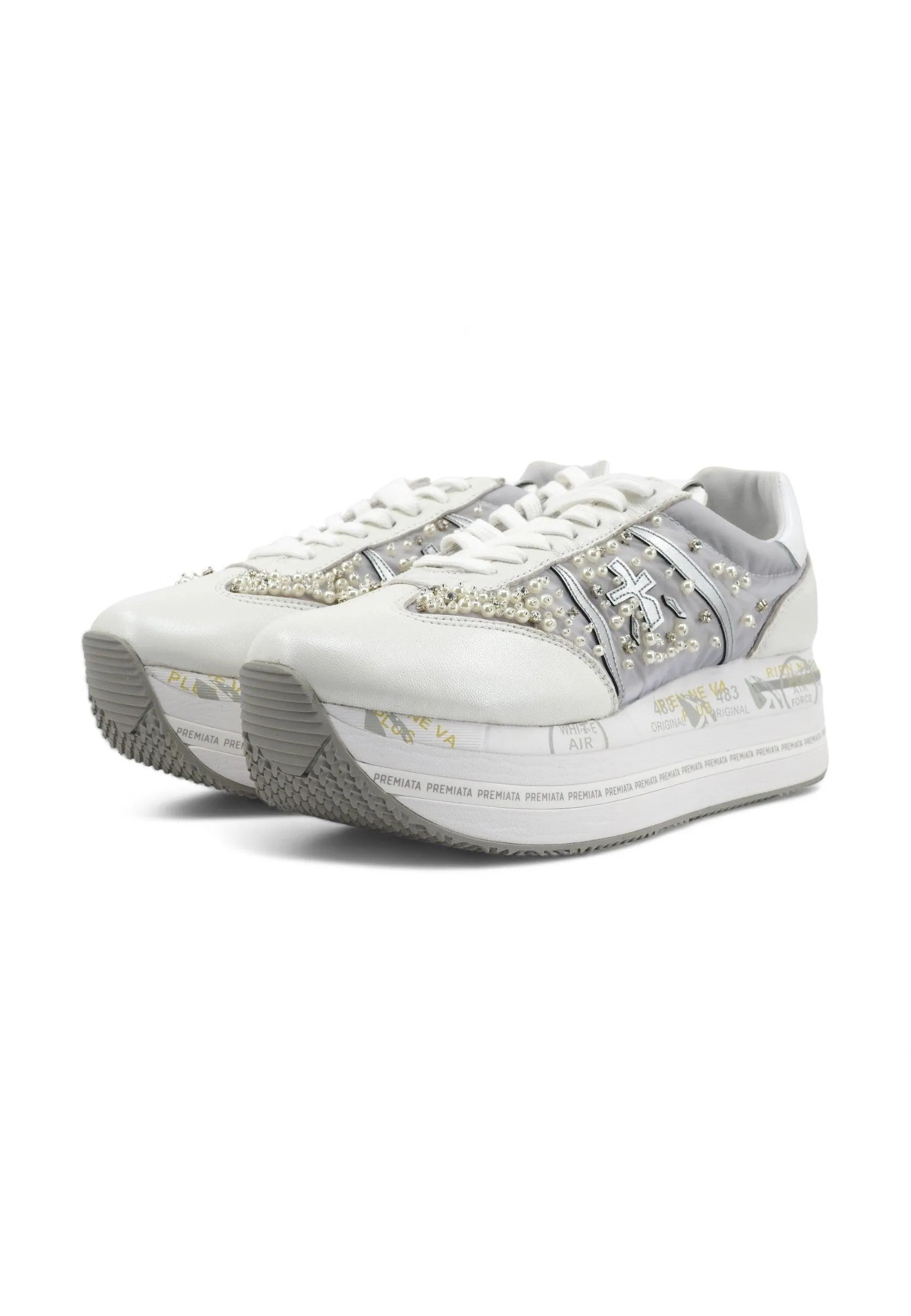 White Grey Perle Donna Platform Sneaker BETH-6751 by PREMIATA