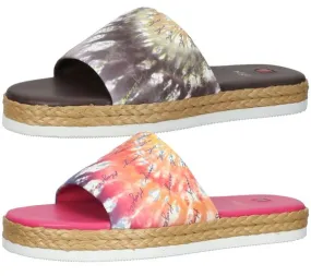 Women's Beach Mules with Batik Print in Brown or Pink