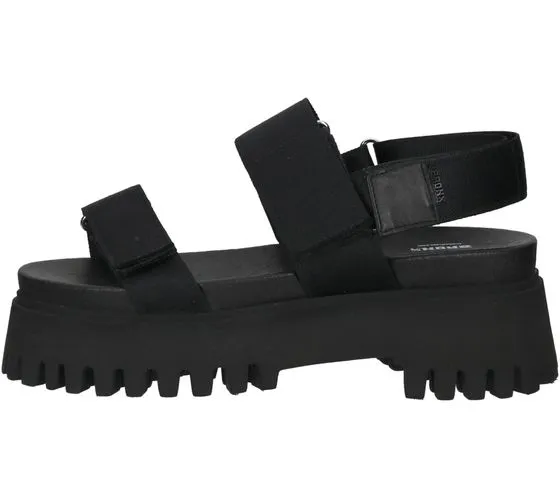 Women's Black Platform Sandals with Velcro Closure