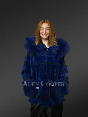 Womens Blue Mink Coat with Fox Fur