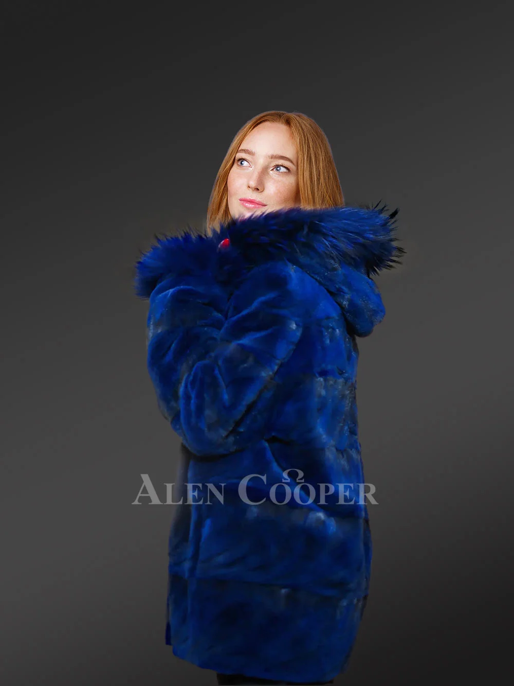 Womens Blue Mink Coat with Fox Fur