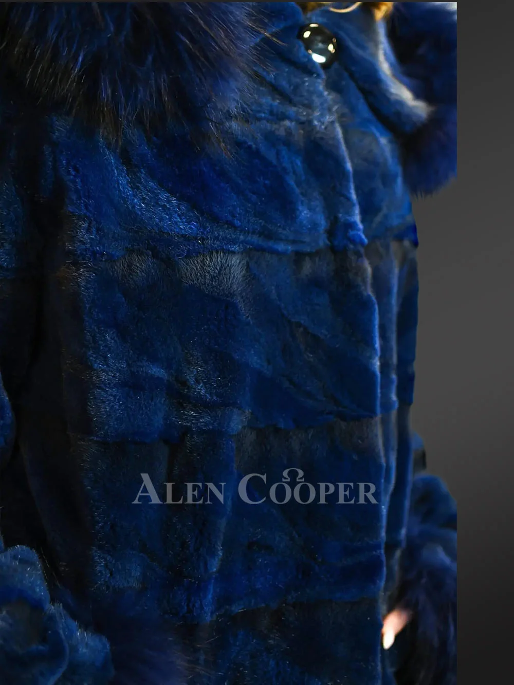 Womens Blue Mink Coat with Fox Fur