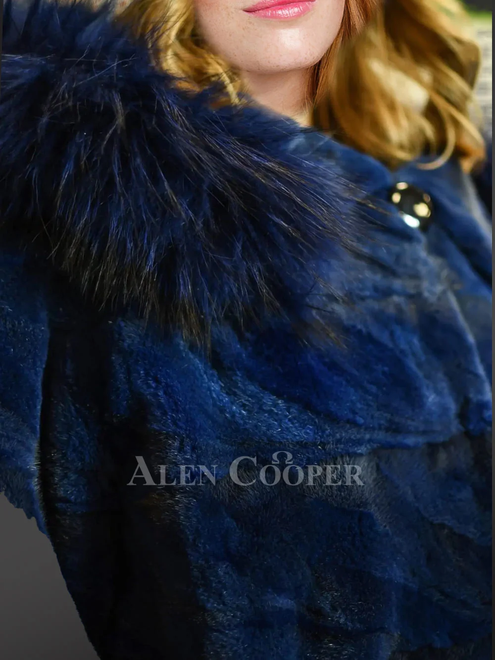 Womens Blue Mink Coat with Fox Fur