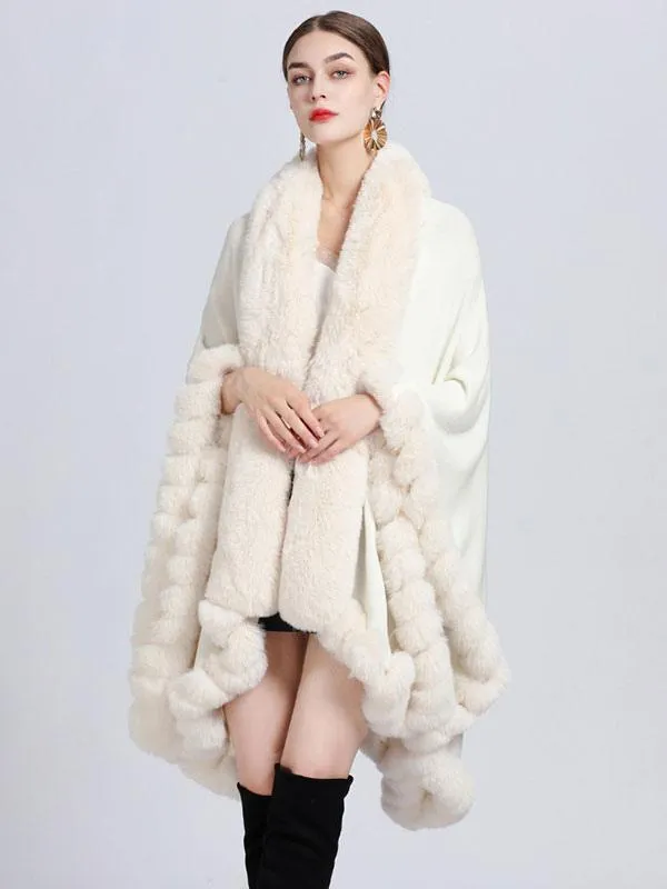 Women's Faux Fur Poncho Coat Cape for Winter Outerwear 2024