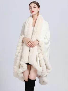 Women's Faux Fur Poncho Coat Cape for Winter Outerwear 2024