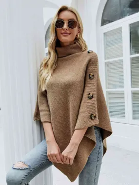 Women's High Collar Poncho Cape for Spring Outerwear