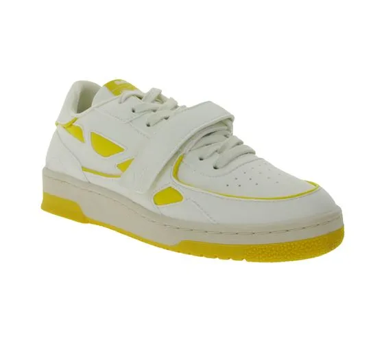 Women's White and Yellow Vegan Low-Top Sneakers