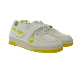 Women's White and Yellow Vegan Low-Top Sneakers