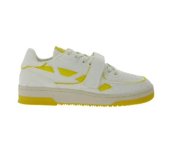 Women's White and Yellow Vegan Low-Top Sneakers