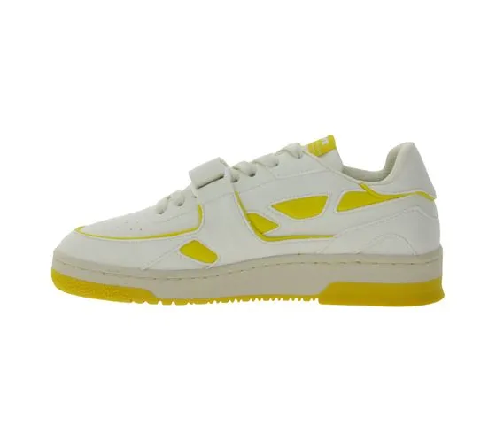 Women's White and Yellow Vegan Low-Top Sneakers