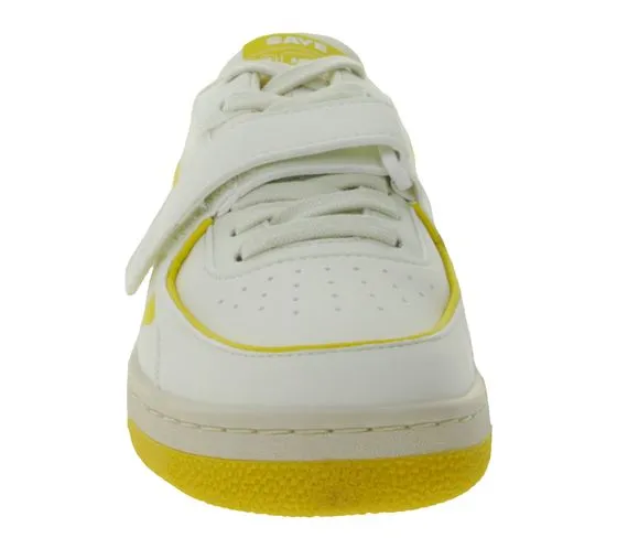 Women's White and Yellow Vegan Low-Top Sneakers