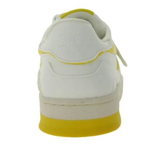 Women's White and Yellow Vegan Low-Top Sneakers