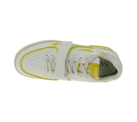 Women's White and Yellow Vegan Low-Top Sneakers