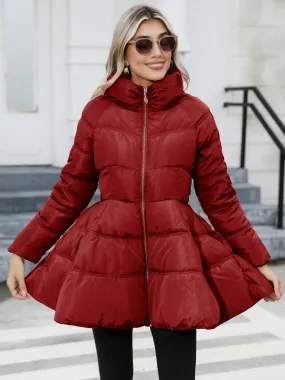 Women's Winter Coat with Stand Collar, Zipper Pockets, Outerwear