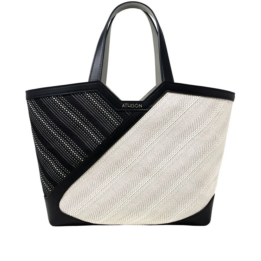 Woven Cotton and Leather Tote Bag