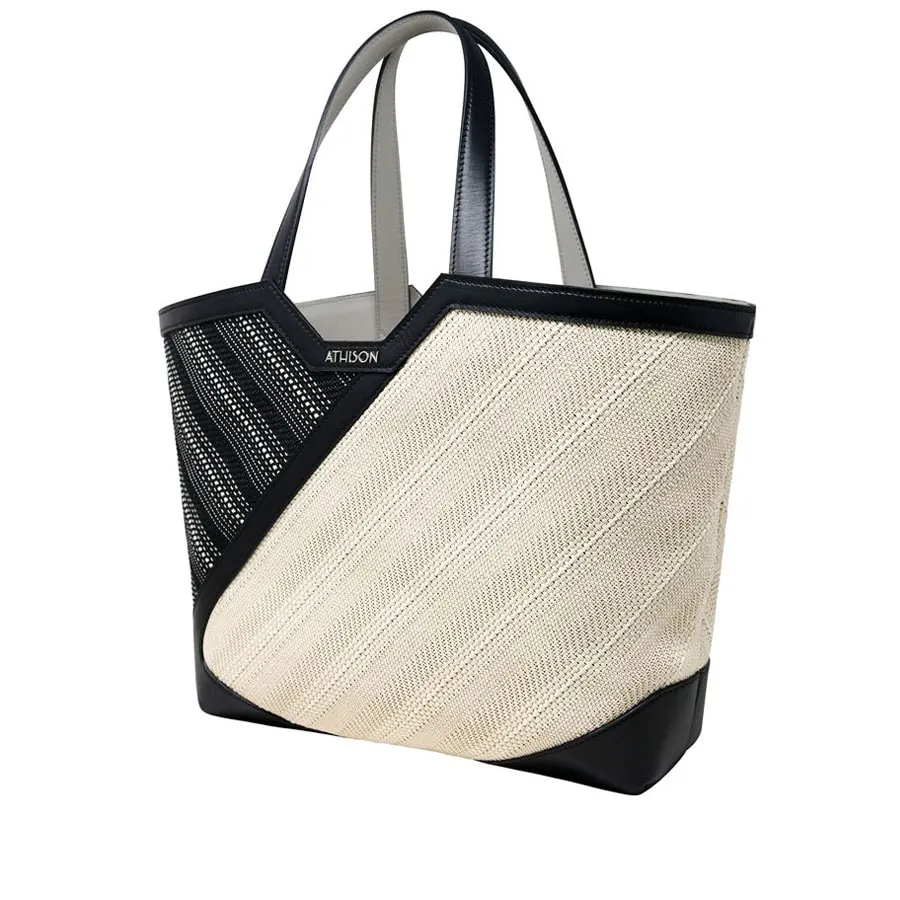 Woven Cotton and Leather Tote Bag